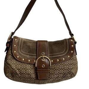 Coach brown leather and suede studded soho buckle hobo bag